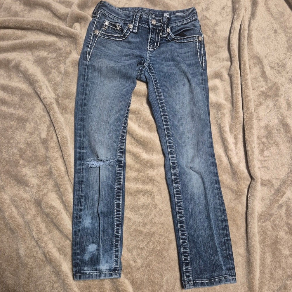 Miss Me Girls Skinny Jeans JK5014S58 Medium Wash Contrast Stitch Size 10